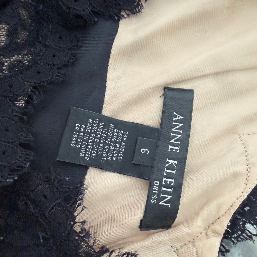 VTG Ann Klein Black Sleeveless Dress Lace Silk Cocktail Wedding Guest LBD Size 6 - Picture 9 of 12
